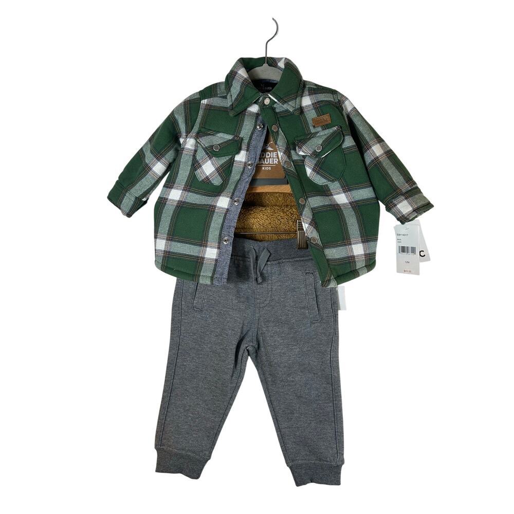 EDDIE BAUER Boy’s Plaid 2-Piece Shacket Set / Size: 12 Months